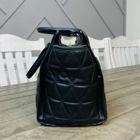 Michael Kors Vivianne Large Top Zip Satchel Bag Black Quilted Leather - Picture 7 of 10